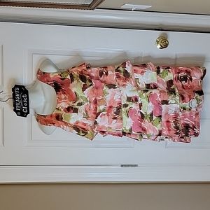 Dress Barn Sleeveless Layered Dress Petite 14 Rose Pink Green White